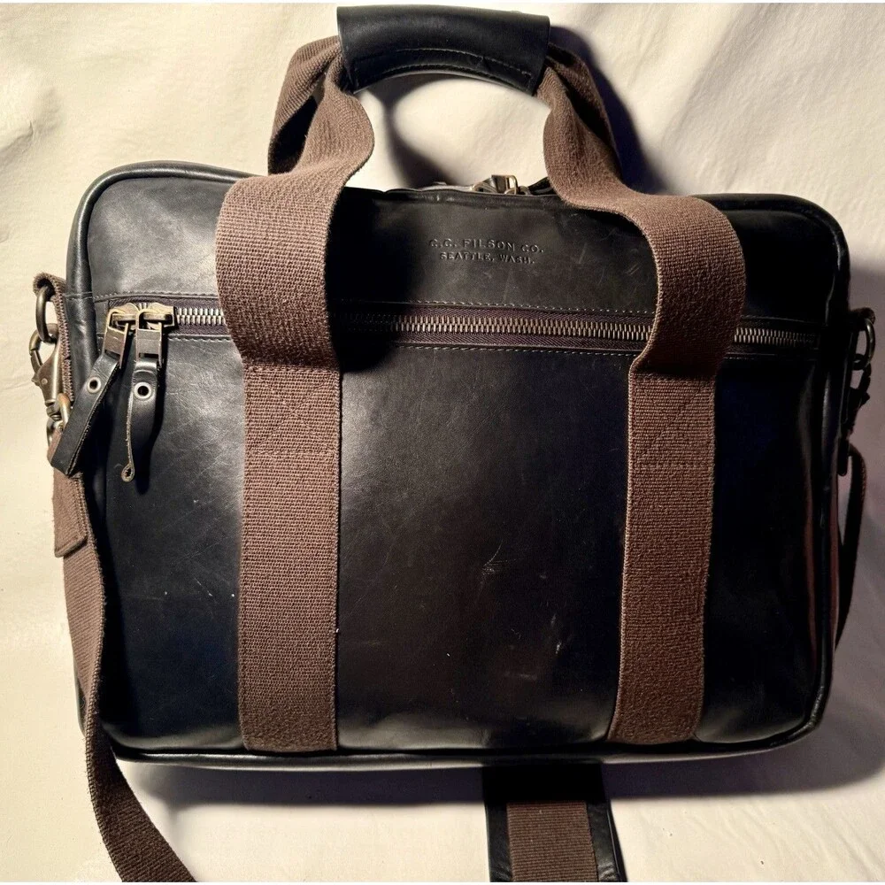 Filson Dawson W & C Leather Briefcase Black #20116429 1st Quality Original Strap